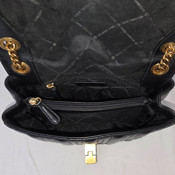 Michael Kors Vivianne Black Floral Quilted Leather Gold Chain Strap Shoulder Bag - Picture 9 of 12